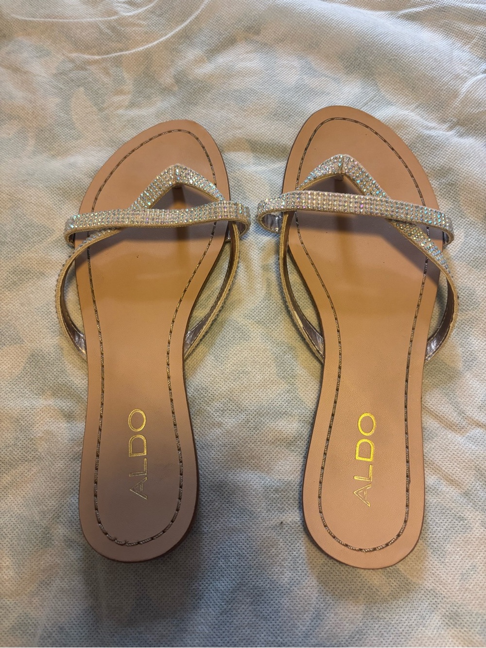 ALDO Women's Gold Rhinestone Crisscross Slide Sandals